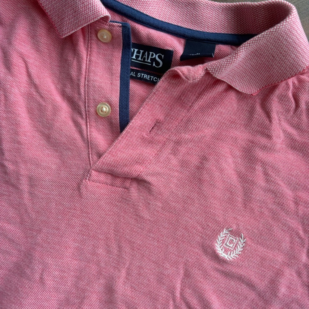Chaps Mens Pink Natural Stretch Pique Polo‎ Shirt Medium Short Sleeve Crest Logo